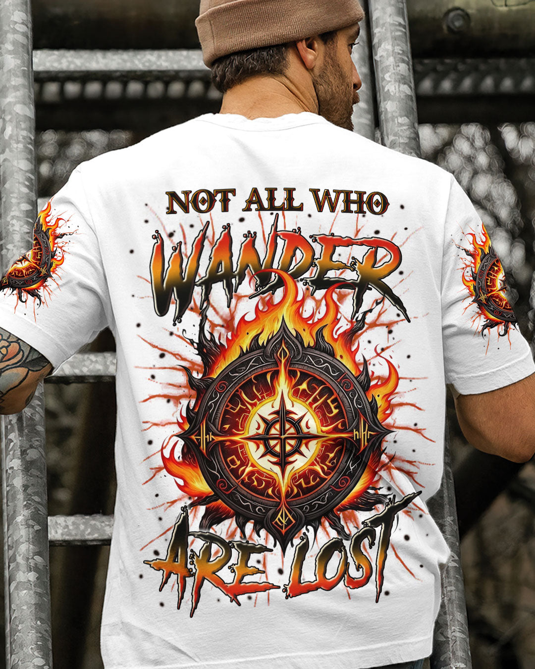 BLISSCORNERS NOT ALL WHO WANDER ARE LOST COMPASS FIRE ALL OVER PRINT