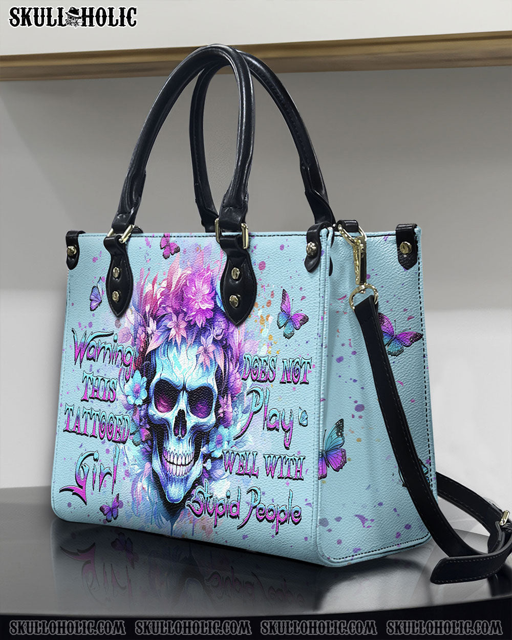 BLISSCORNERS WARNING THIS TATTOOED GIRL LEATHER HANDBAG