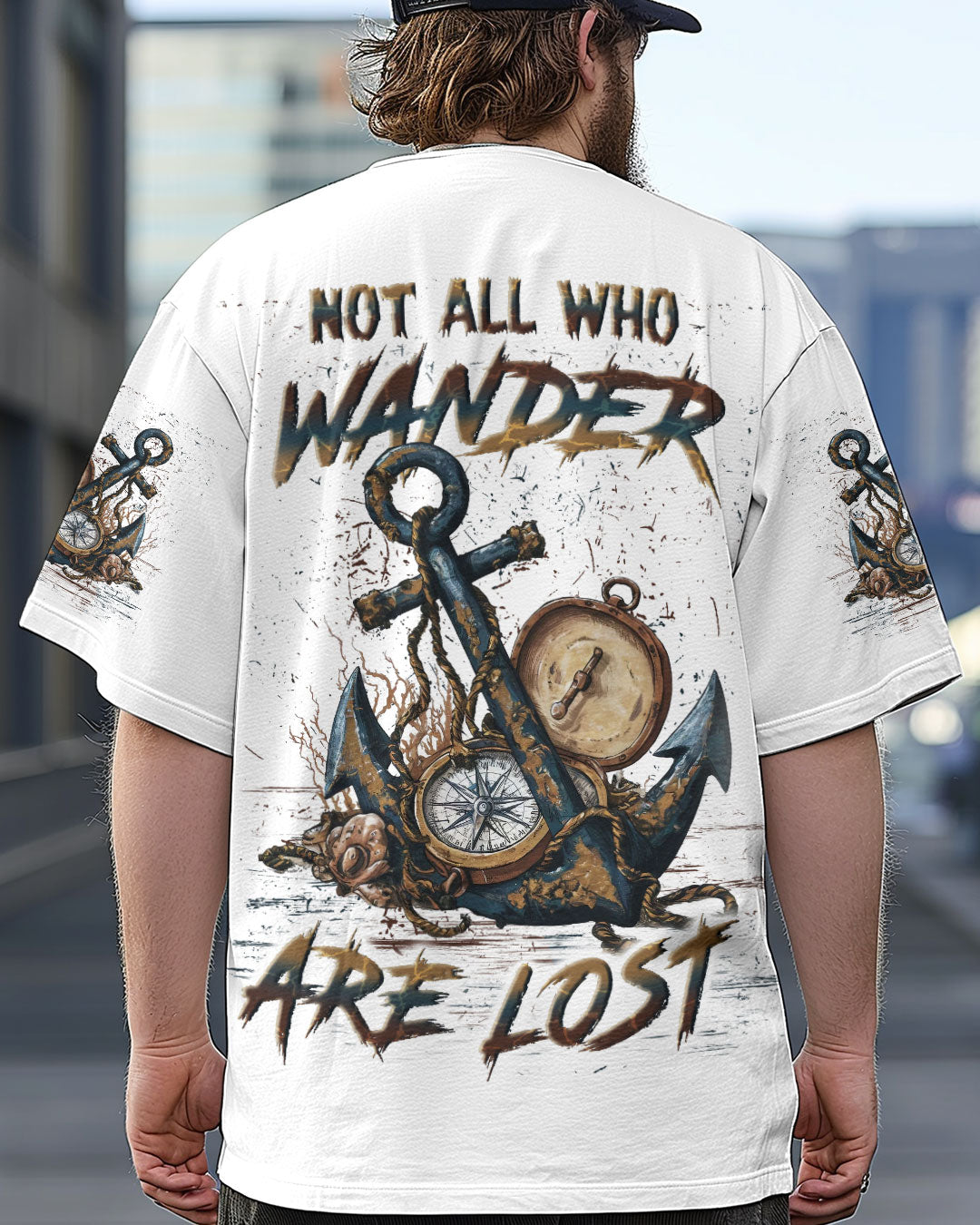 BLISSCORNERS NOT ALL WHO WANDER ARE LOST ANCHOR COMPASS ALL OVER PRINT