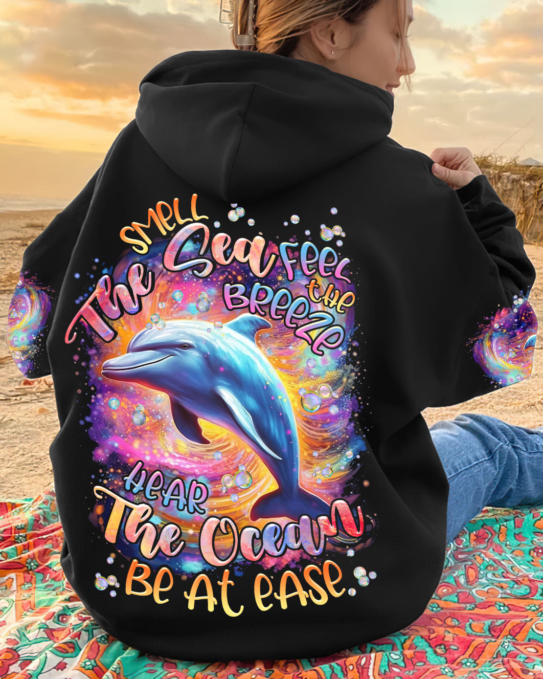 BLISSCORNERS SMELL THE SEA FEEL THE BREEZE DOLPHIN NEON ALL OVER PRINT