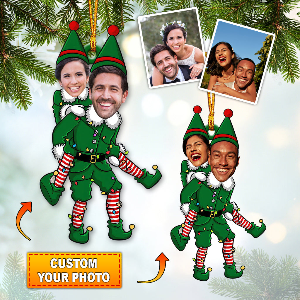 Blisscorners ELF Couple Christmas, Home Decor, Christmas Ornament, Personalized Ornament2D Flat LM2111