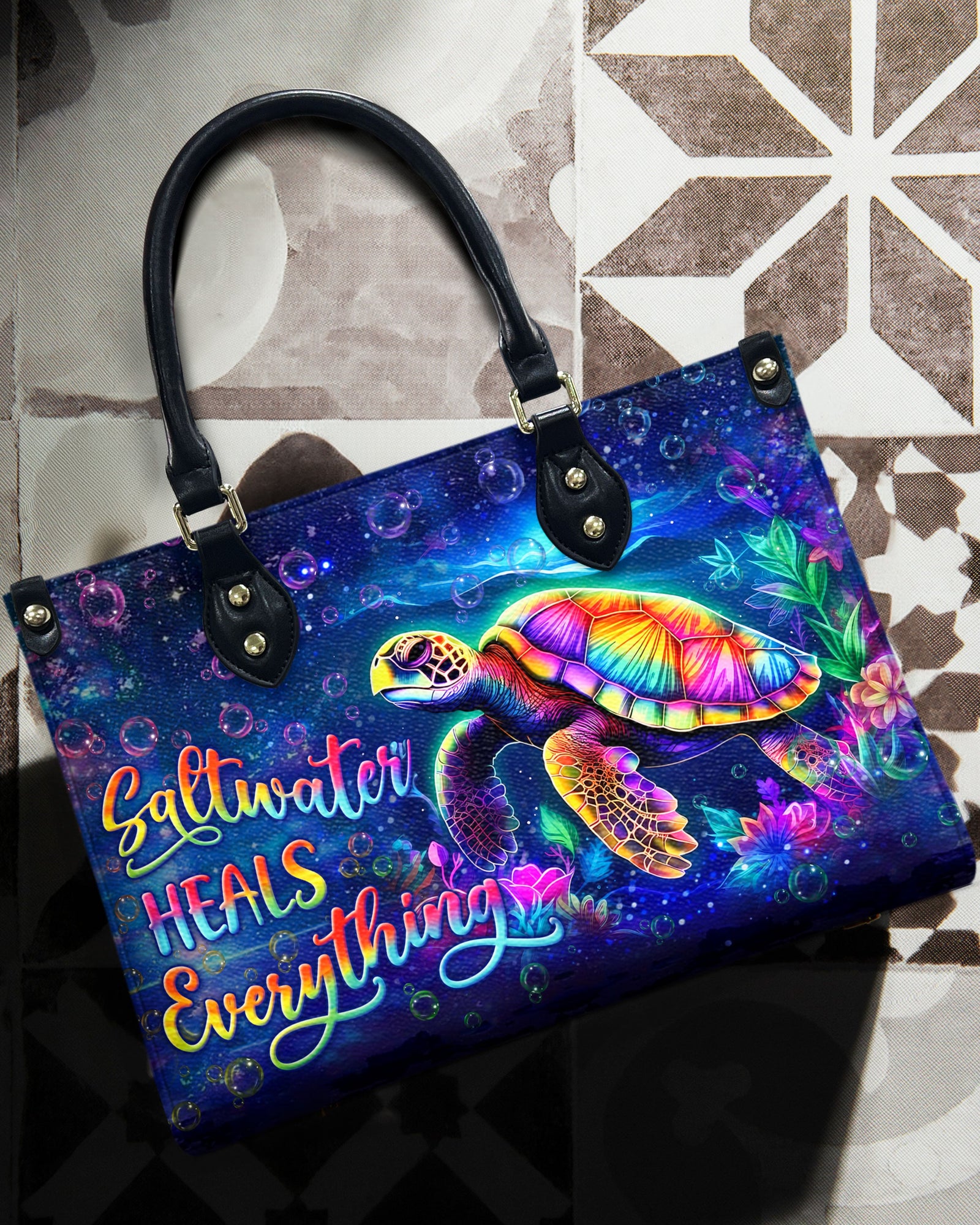 BLISSCORNERS SALTWATER HEALS EVERYTHING TURTLE LEATHER HANDBAG