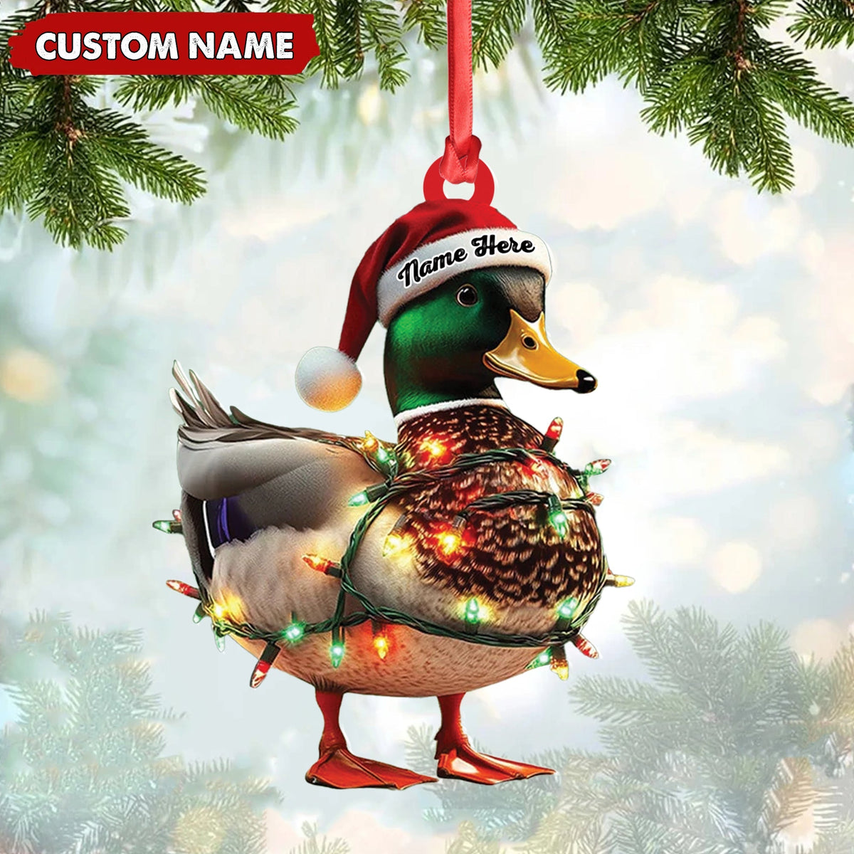 Blisscorners Personalized Duck Acrylic Christmas Ornament Funny Custom Hunting Tree Decoration For Hunters LM0110