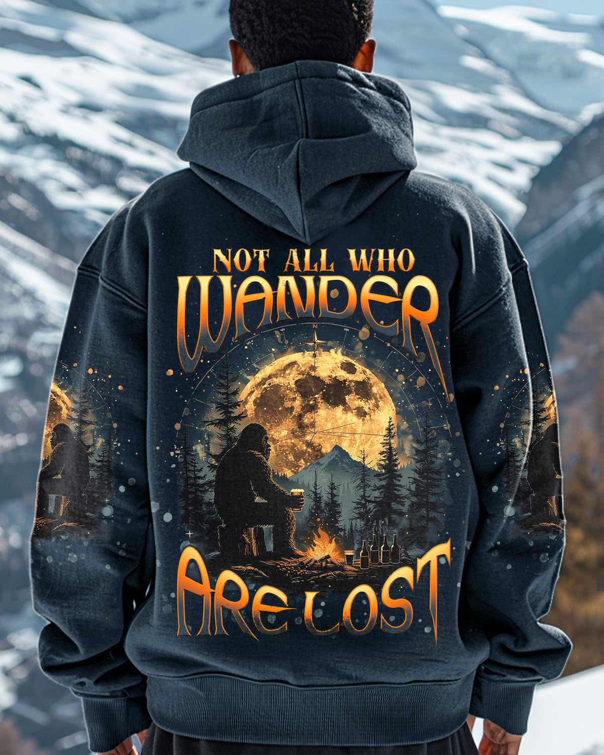 BLISSCORNERS NOT ALL WHO WANDER ARE LOST BIGFOOT COMPASS ALL OVER PRINT