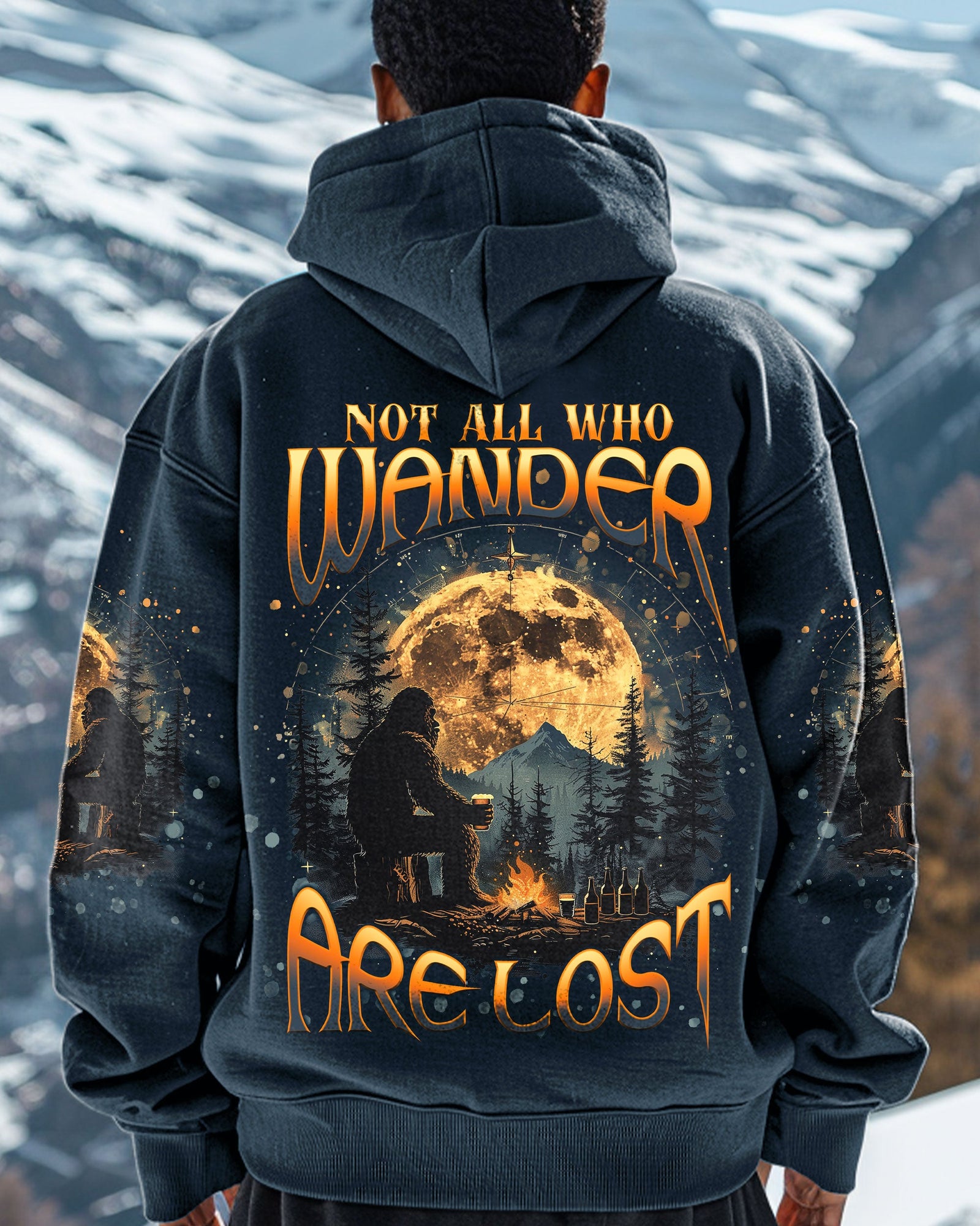 BLISSCORNERS NOT ALL WHO WANDER ARE LOST BIGFOOT COMPASS ALL OVER PRINT