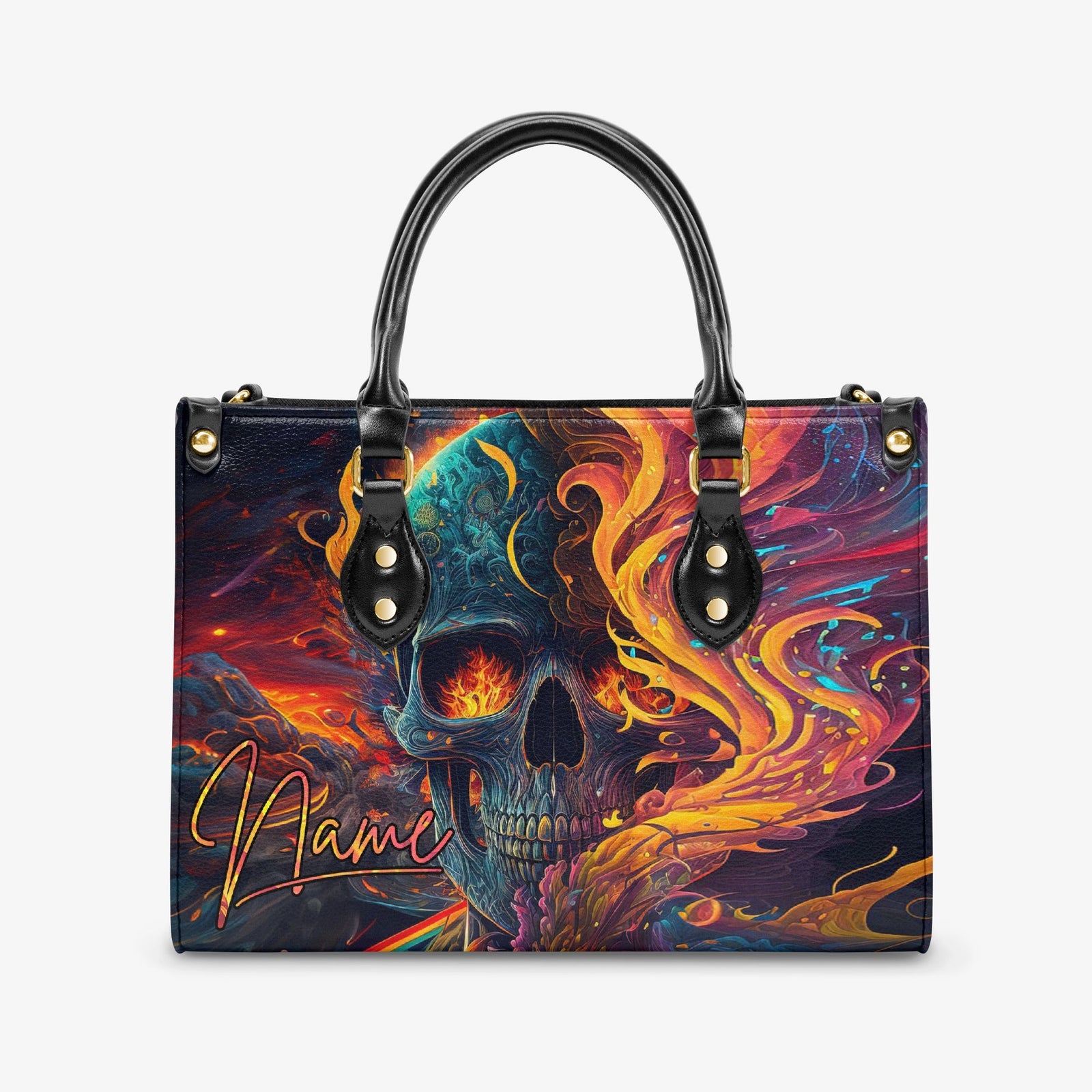 BLISSCORNERS SKULL ON FIRE LEATHER HANDBAG
