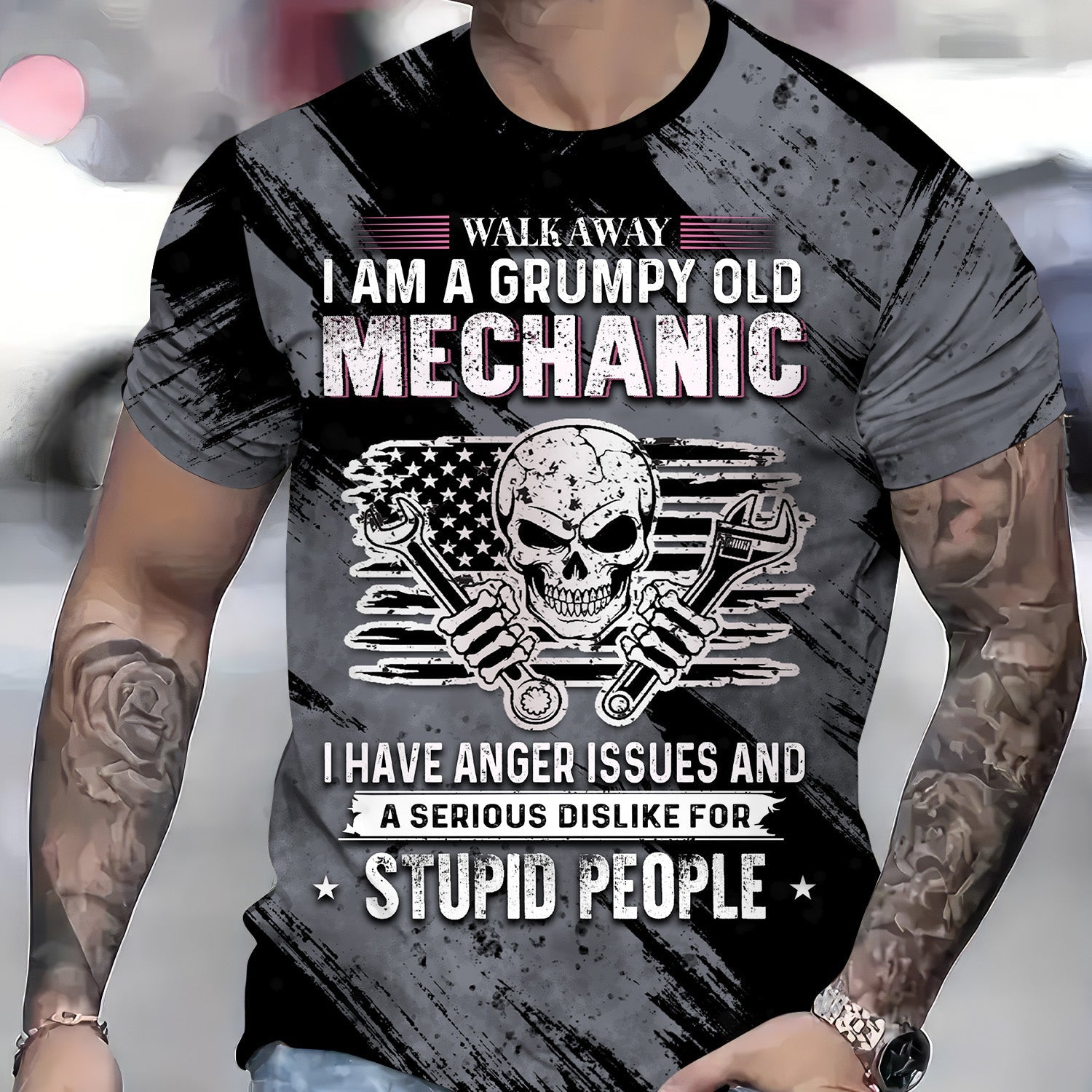 Blisscorners Walk Away I Am A Grumpy Old Mechanic Shirt Printed Vintage Mechanic Unisex T Shirt