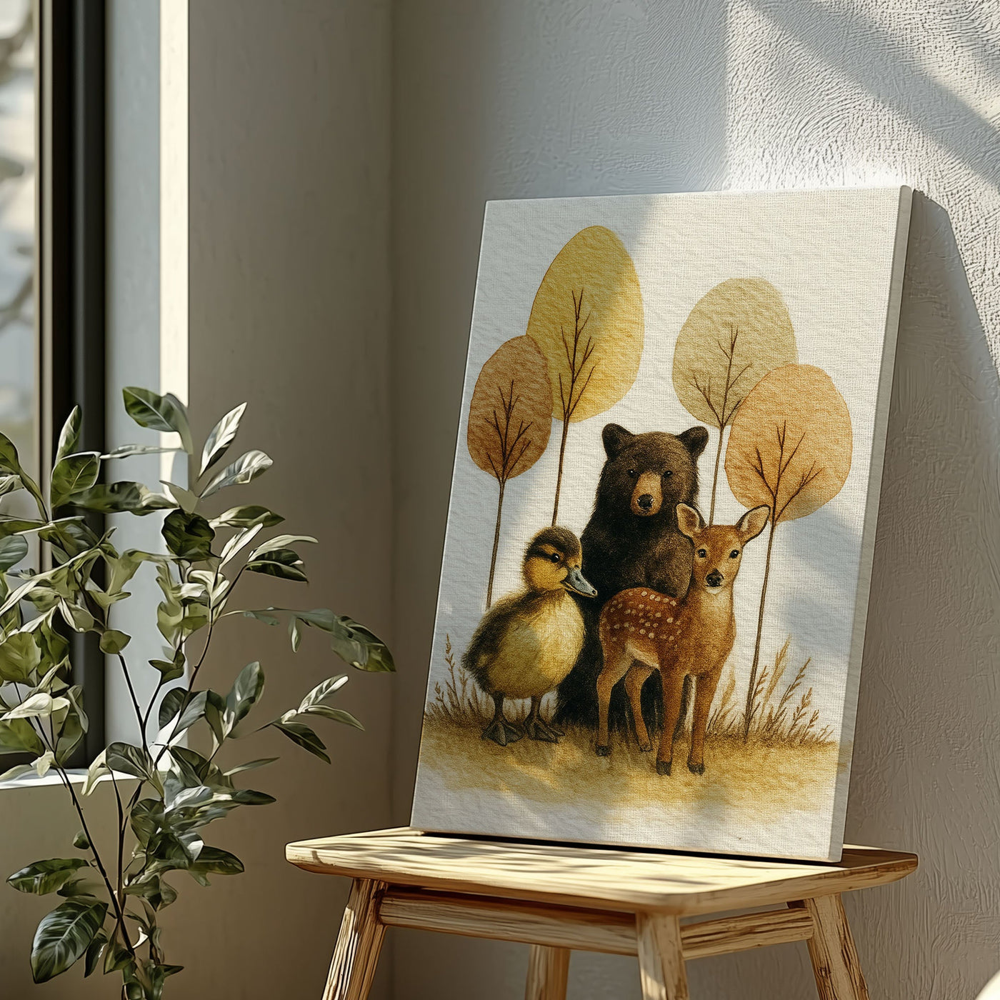 Blisscorners Rustic Woodland Animal Canvas – Bear Deer Duck Wildlife Wall Décor LM2611