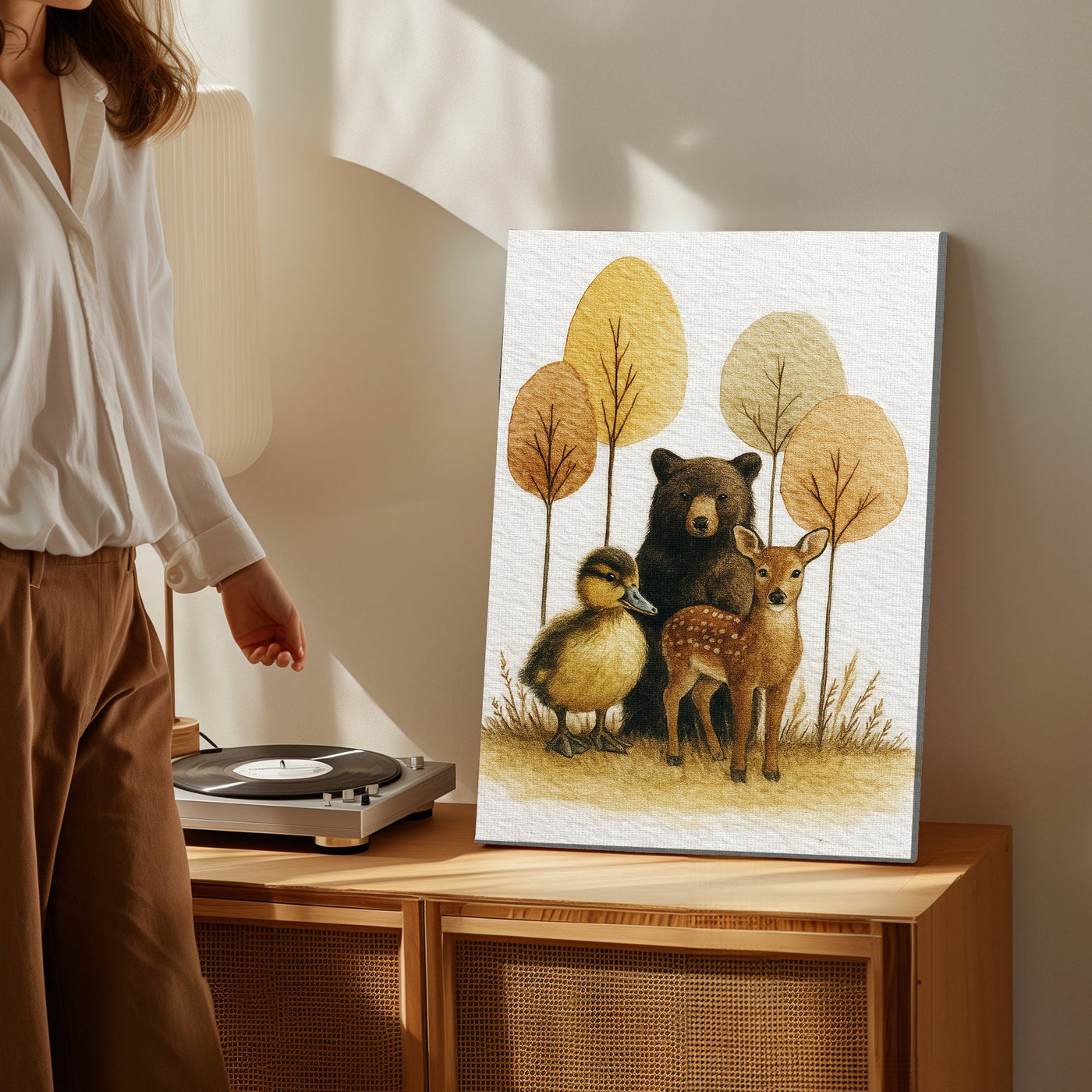 Blisscorners Rustic Woodland Animal Canvas – Bear Deer Duck Wildlife Wall Décor LM2611