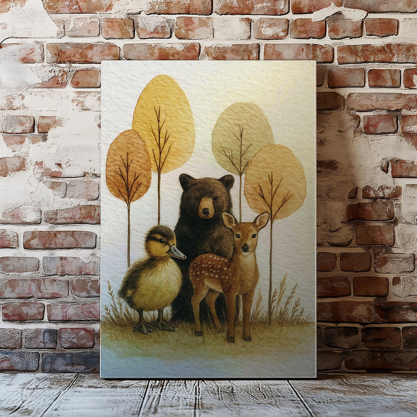 Blisscorners Rustic Woodland Animal Canvas – Bear Deer Duck Wildlife Wall Décor LM2611