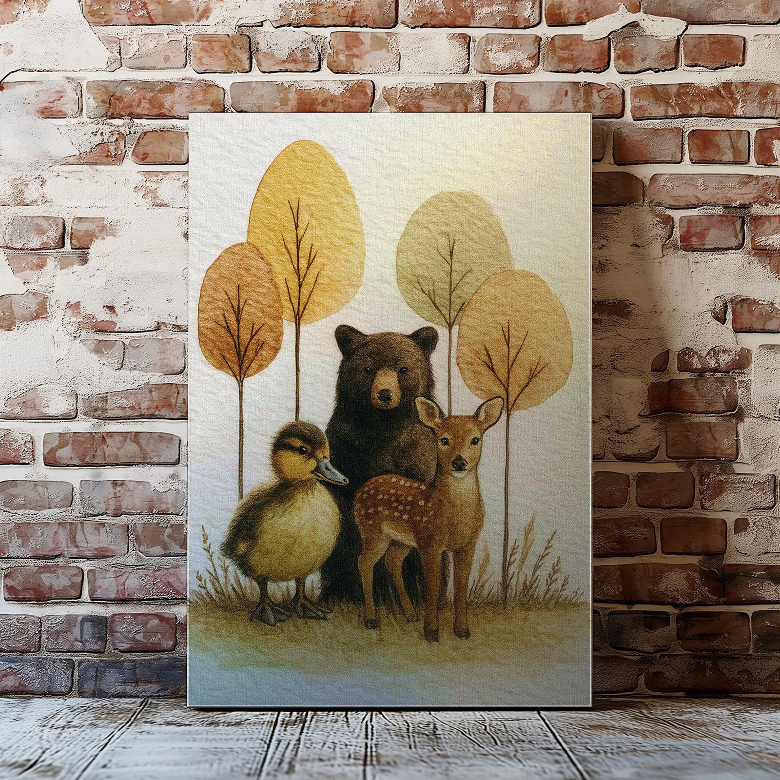Blisscorners Rustic Woodland Animal Canvas – Bear Deer Duck Wildlife Wall Décor LM2611