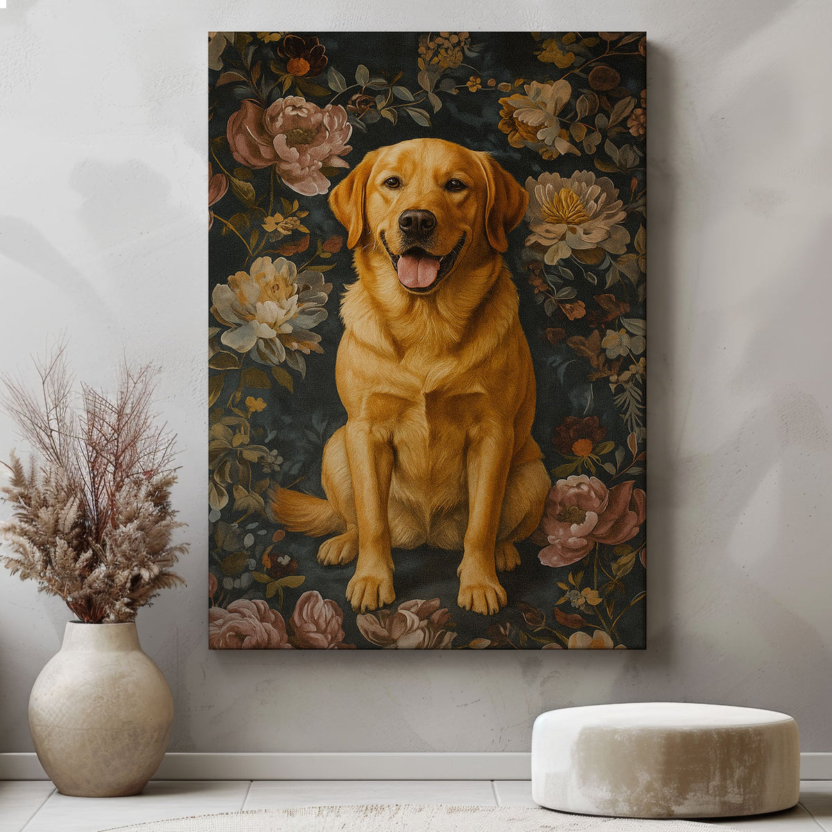 Blisscorners Rustic Labrador Canvas Wall Art – Floral Hunting Cabin Décor LM2611