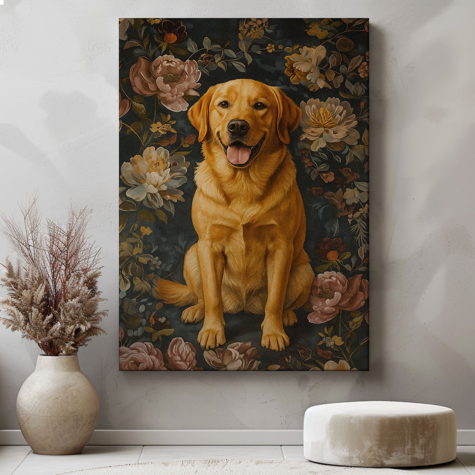 Blisscorners Rustic Labrador Canvas Wall Art – Floral Hunting Cabin Décor5 LM2611