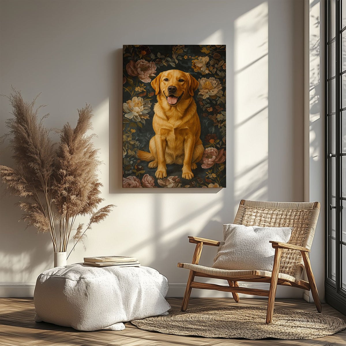Blisscorners Rustic Labrador Canvas Wall Art – Floral Hunting Cabin Décor5 LM2611