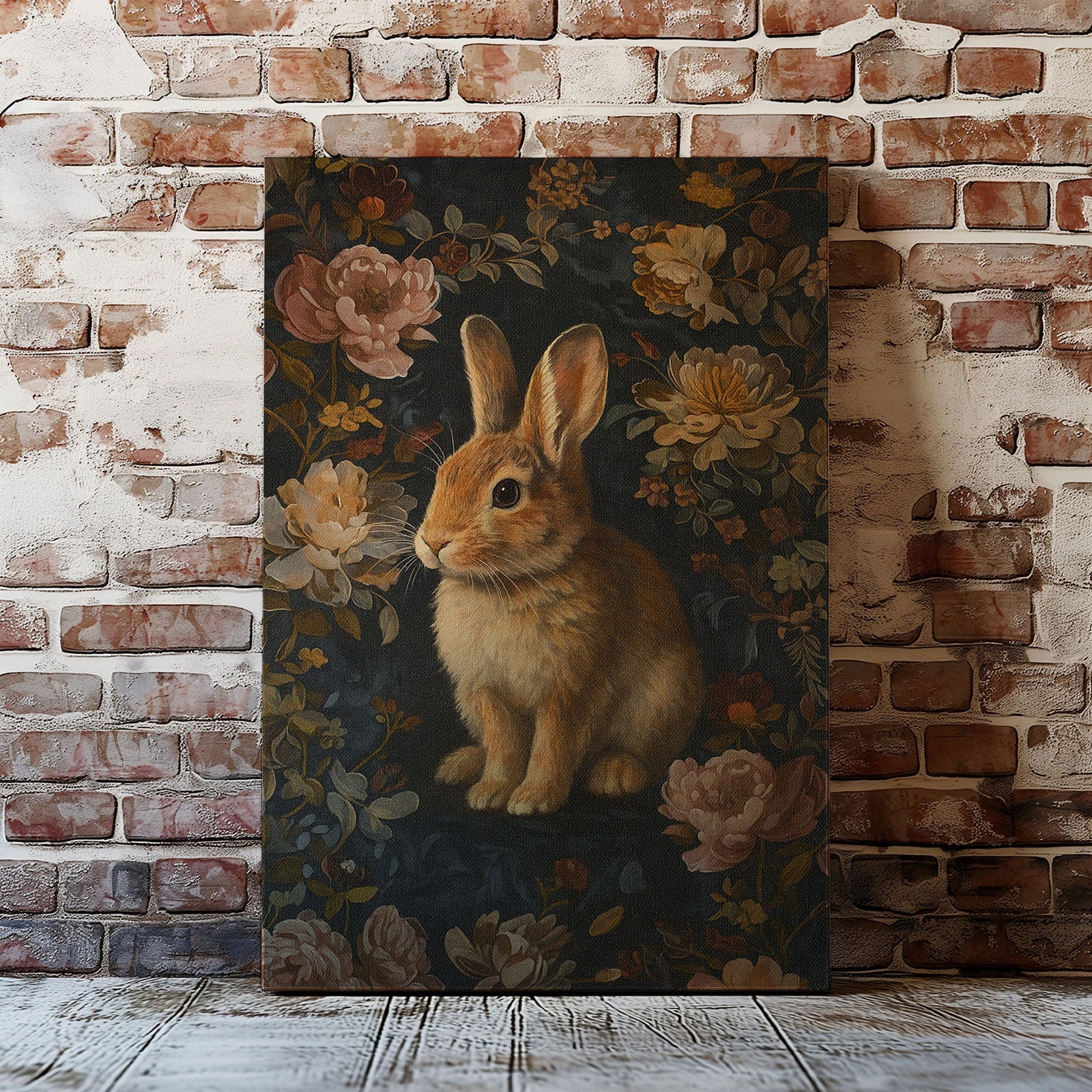 Blisscorners Vintage Rabbit Floral Canvas Print – Wildlife Forest Wall Art5 LM2611