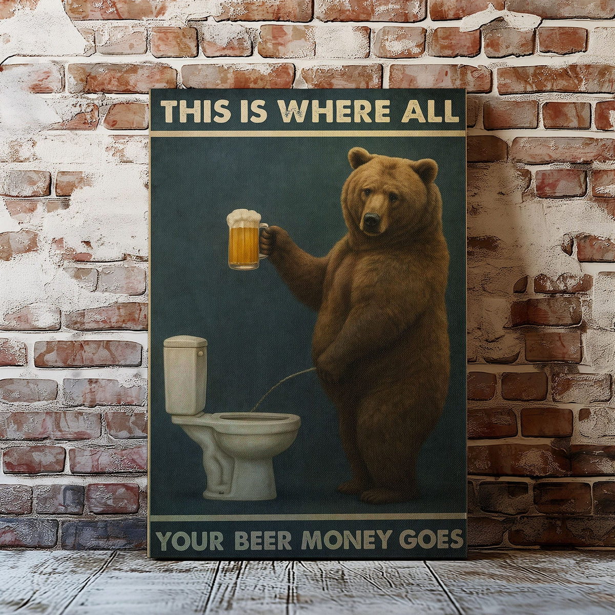 Blisscorners Funny Beer Bear Canvas – Hilarious Bathroom &amp; Bar Wall Art LM2611