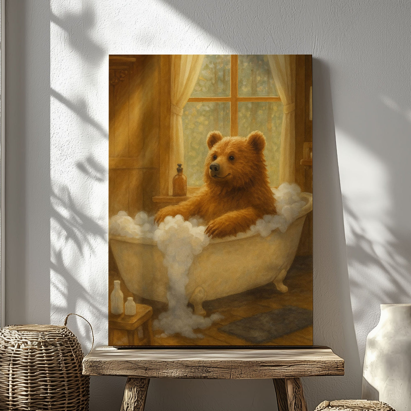 Blisscorners Cozy Bear Bath Canvas – Cute Animal Bathroom Wall Art3 LM2611
