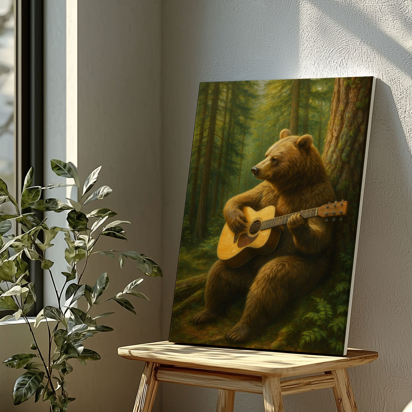 Blisscorners Guitar Bear Canvas Rustic Forest Animal Wall Art LM2611