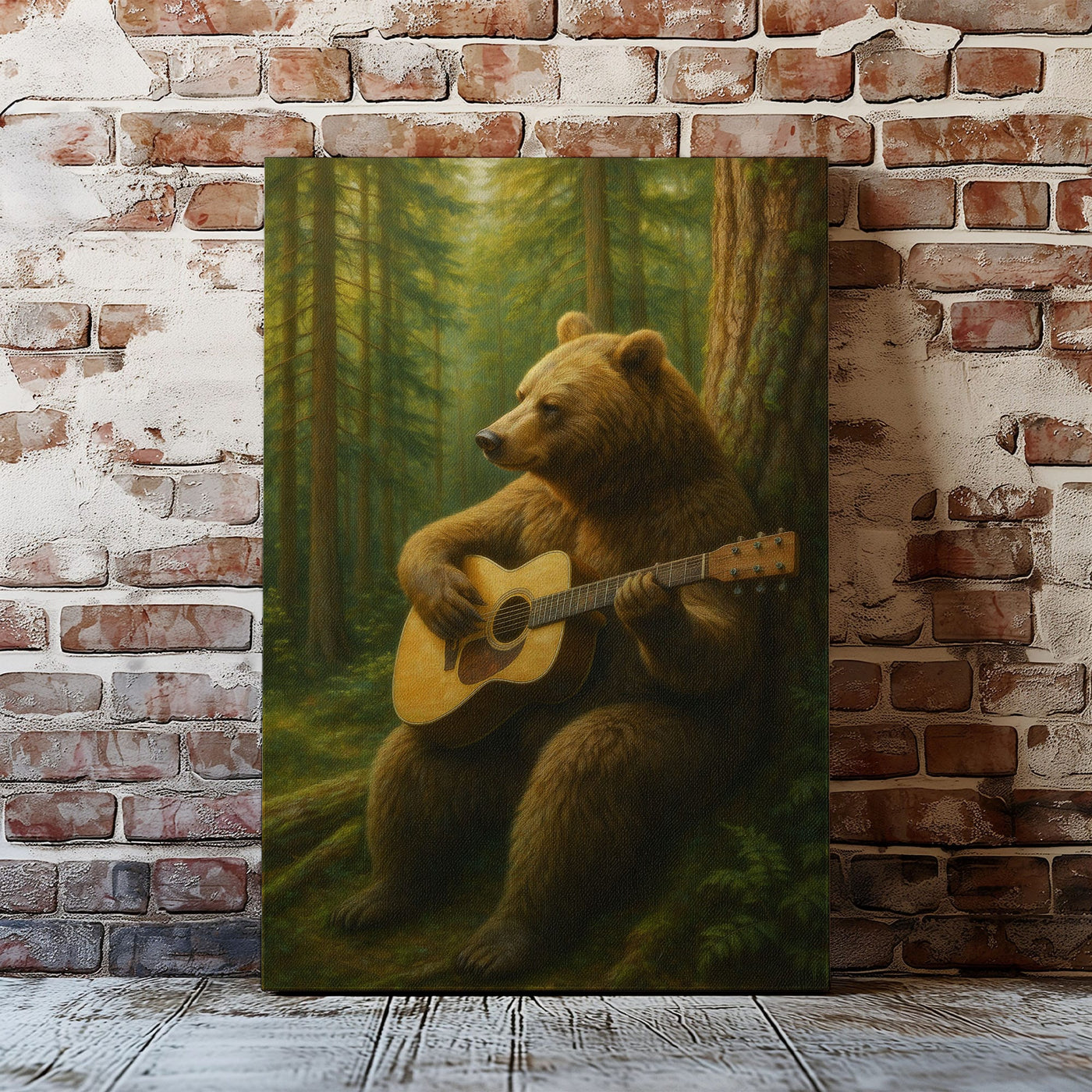 Blisscorners Guitar Bear Canvas Rustic Forest Animal Wall Art LM2611