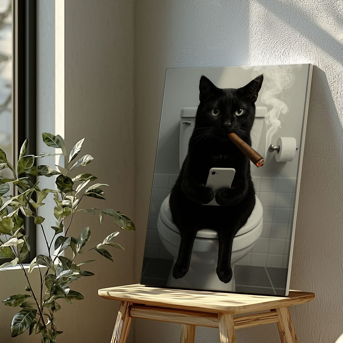 Blisscorners Funny Toilet Cigar Cat Canvas Bathroom Wall Art3 LM2611
