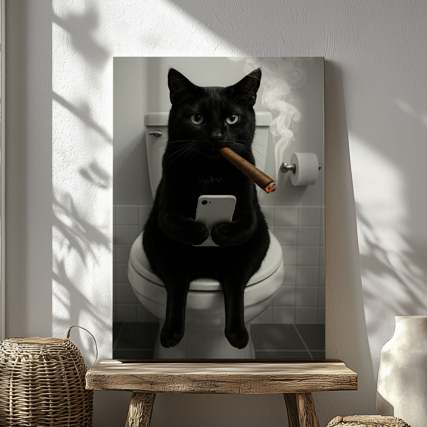 Blisscorners Funny Toilet Cigar Cat Canvas Bathroom Wall Art3 LM2611