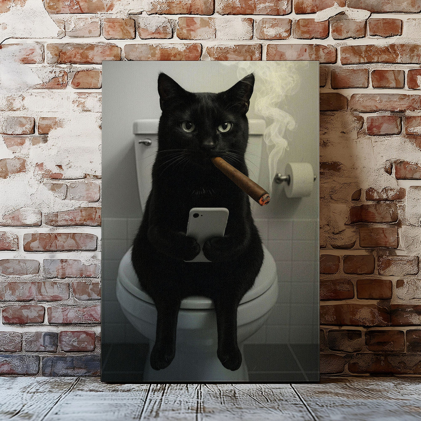 Blisscorners Funny Toilet Cigar Cat Canvas Bathroom Wall Art1 LM2611