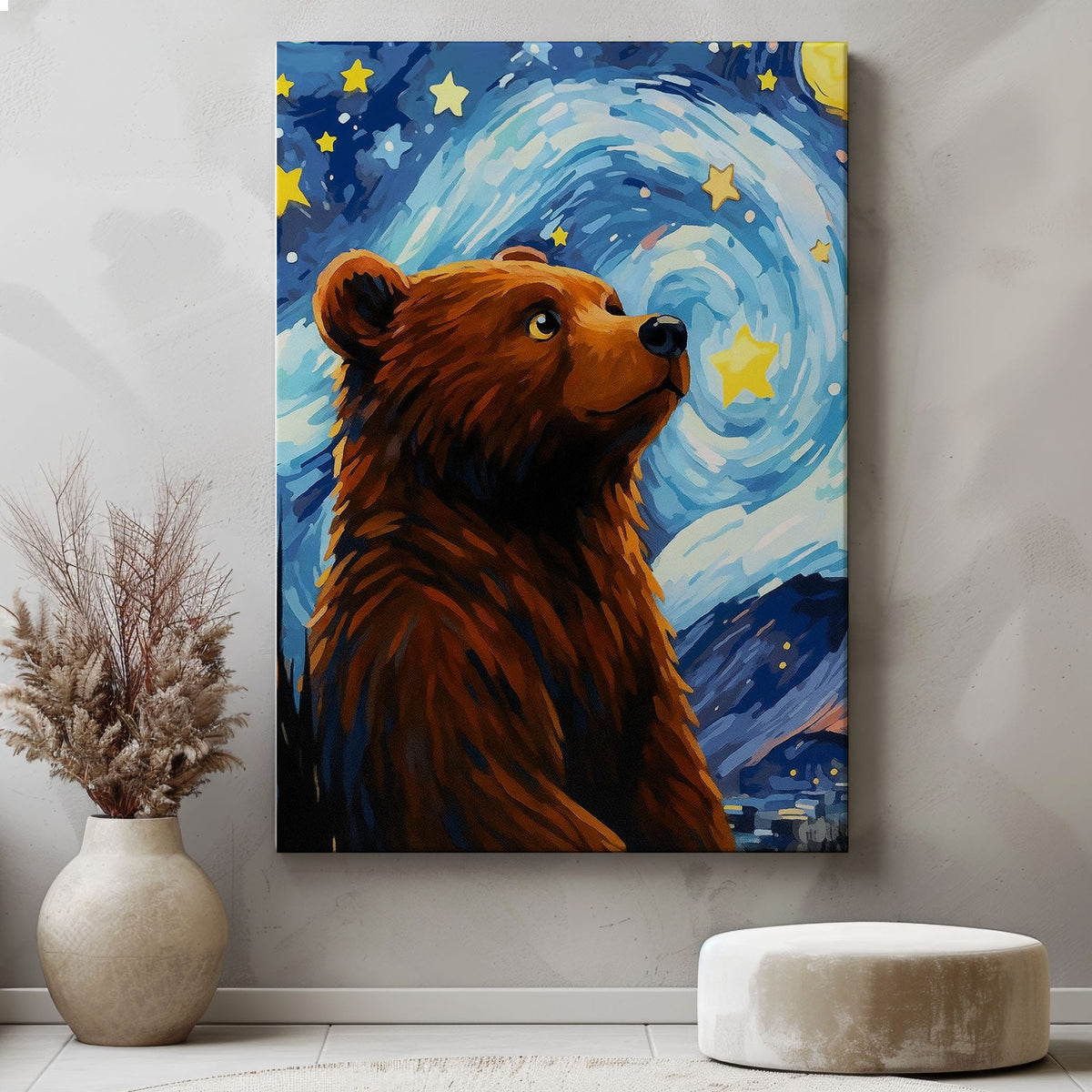 Blisscorners Starry Night Bear Canvas Whimsical Celestial Animal Wall Art LM2611