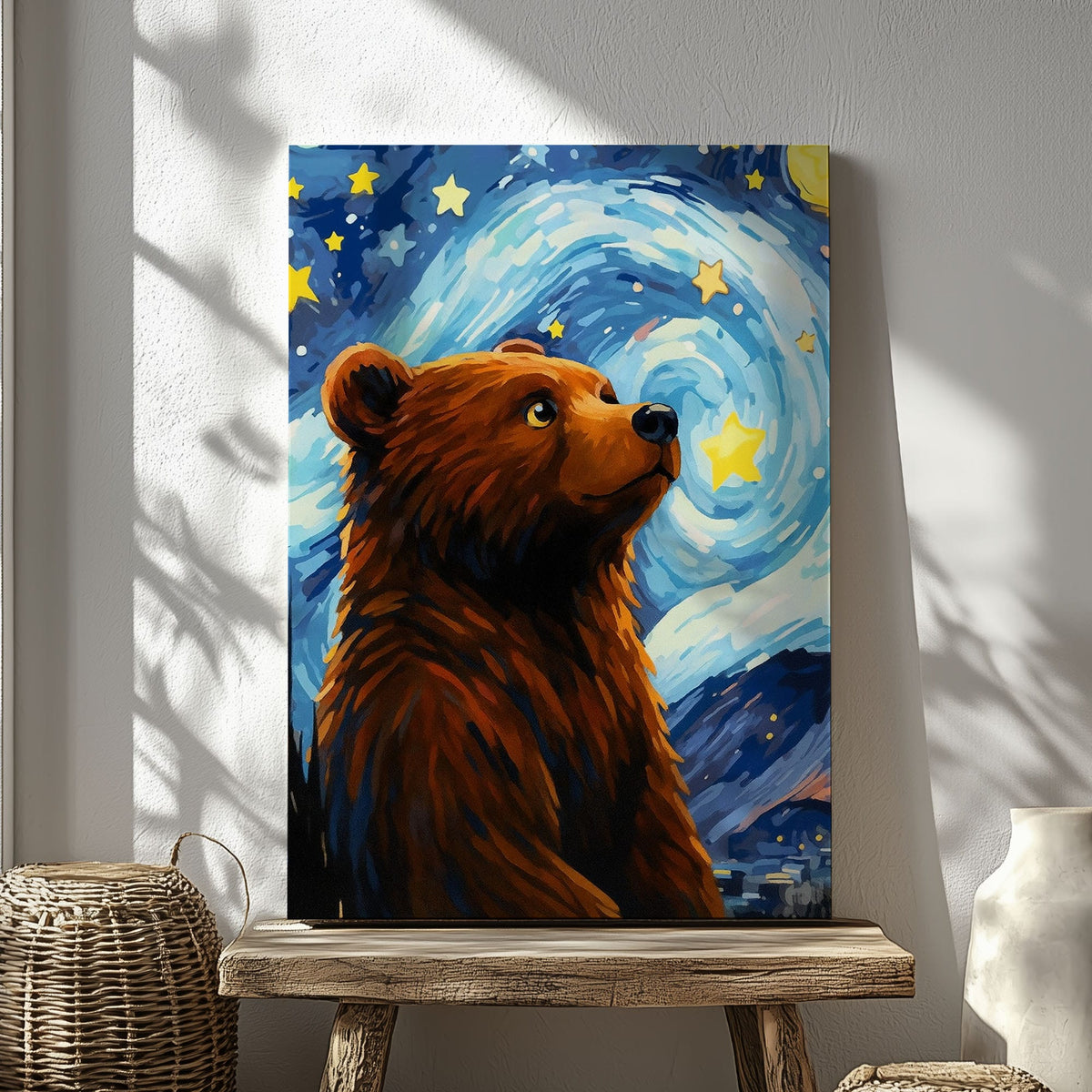 Blisscorners Starry Night Bear Canvas Whimsical Celestial Animal Wall Art LM2611