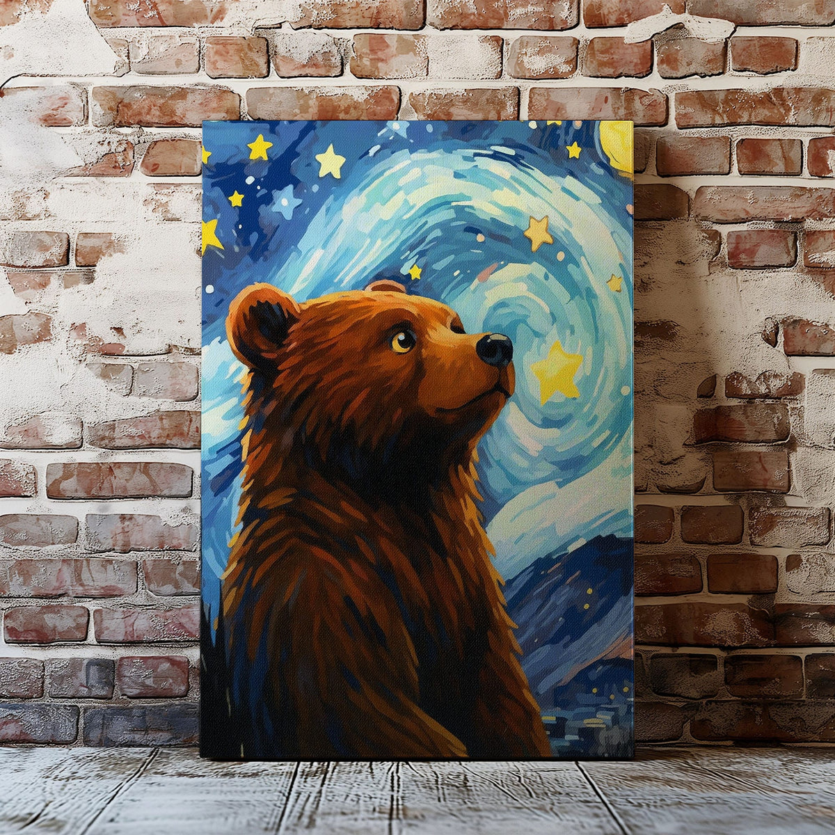 Blisscorners Starry Night Bear Canvas Whimsical Celestial Animal Wall Art LM2611