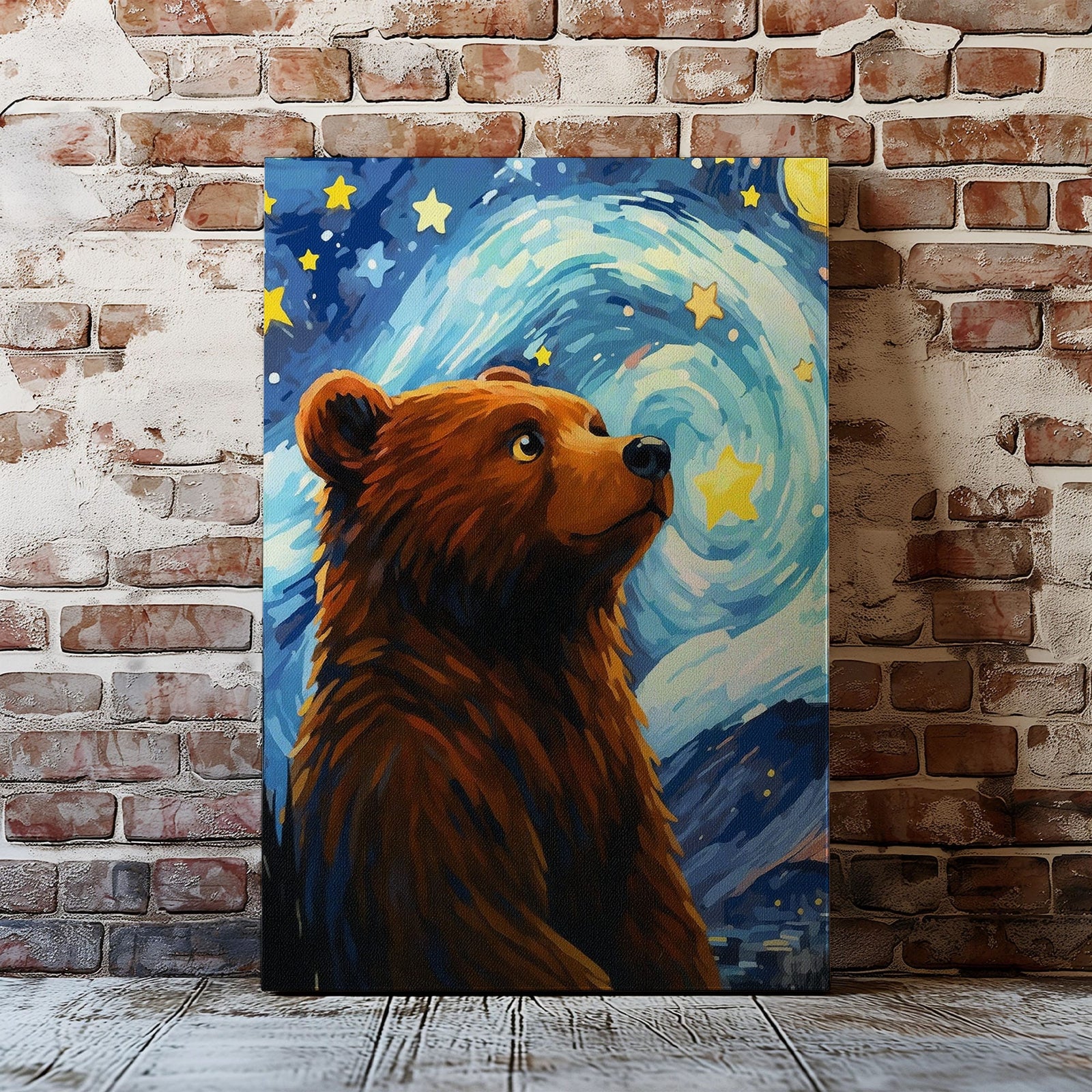 Blisscorners Starry Night Bear Canvas Whimsical Celestial Animal Wall Art LM2611