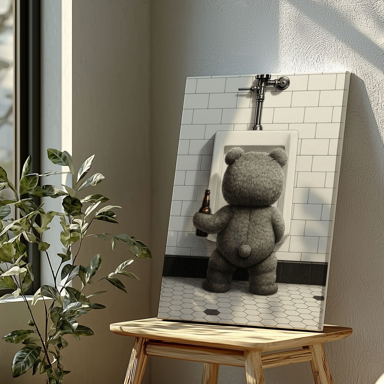 Blisscorners Funny Drunk Bear Canvas Hilarious Bathroom & Man Cave Wall Art LM2611
