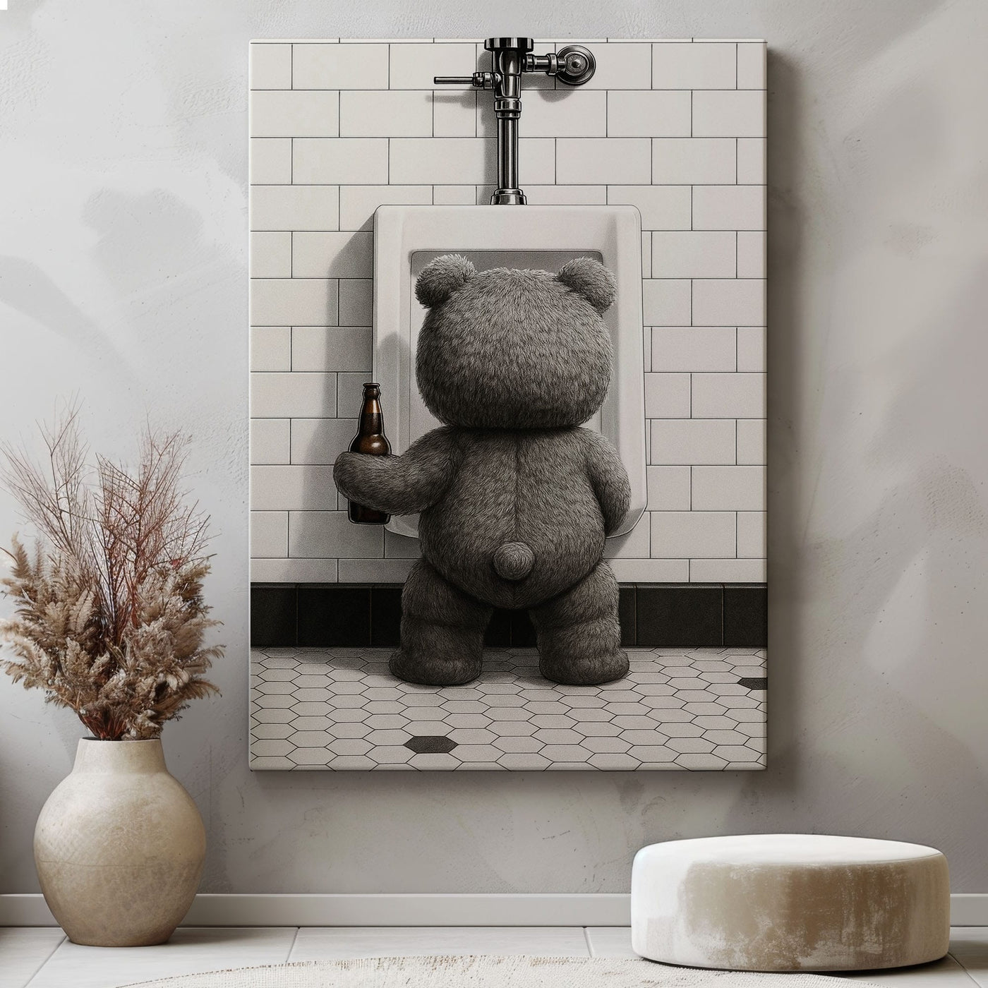 Blisscorners Funny Drunk Bear Canvas Hilarious Bathroom & Man Cave Wall Art LM2611
