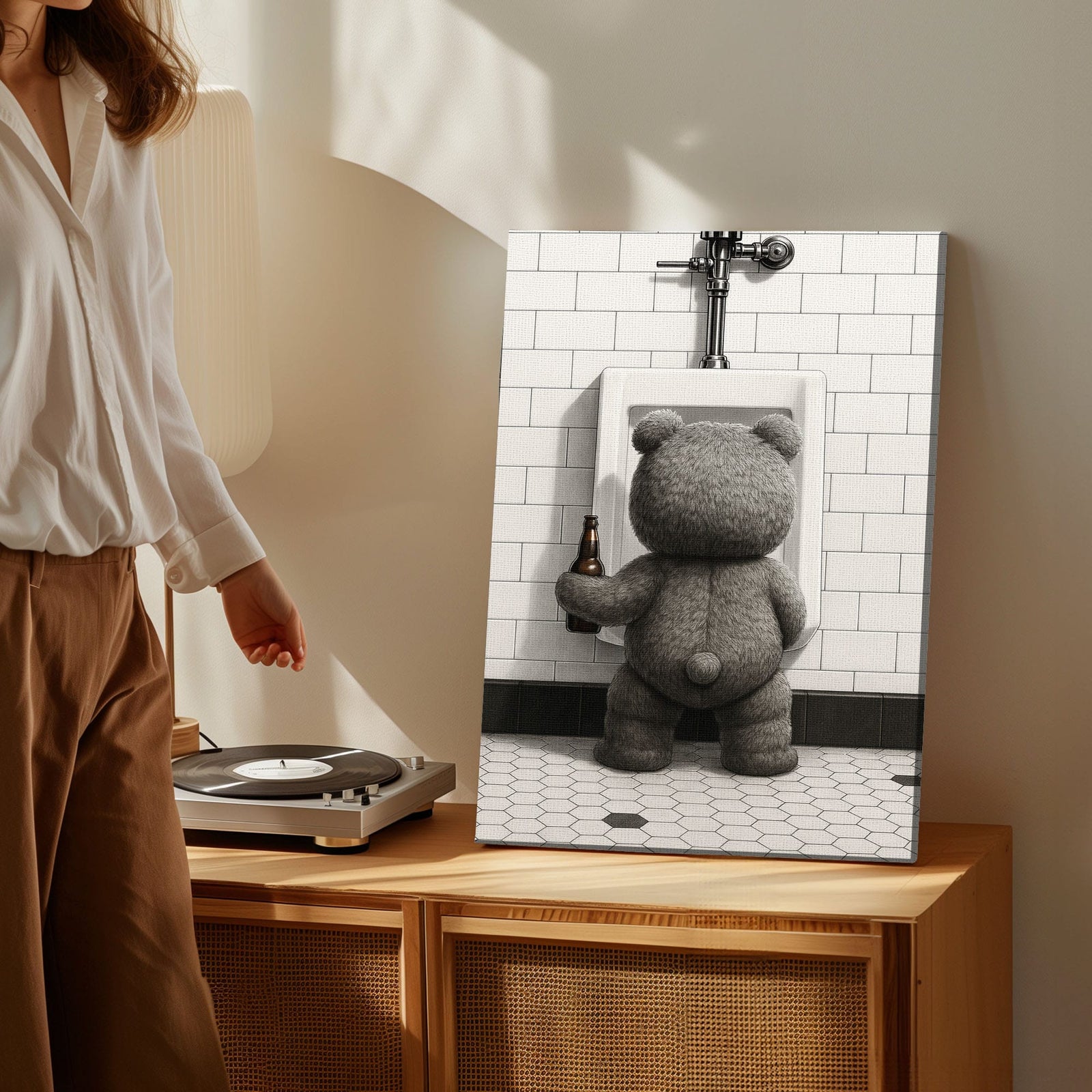 Blisscorners Funny Drunk Bear Canvas Hilarious Bathroom & Man Cave Wall Art LM2611