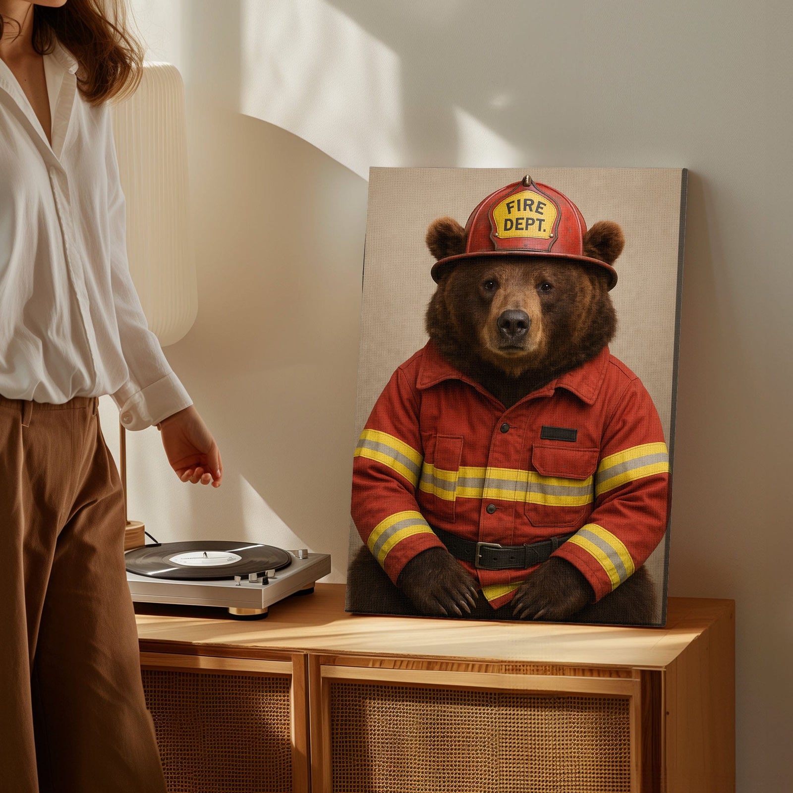 Blisscorners Firefighter Bear Canvas Heroic Animal Wall Art for Home & Office LM2611
