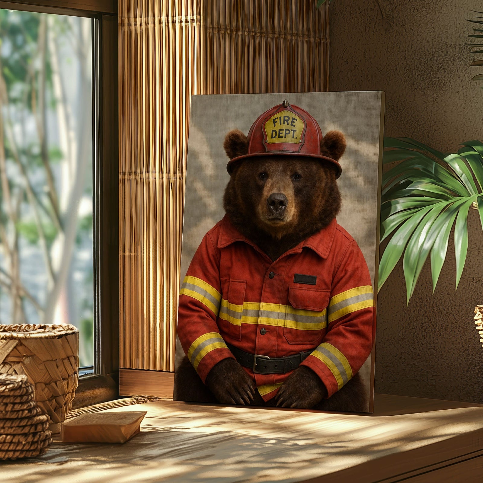 Blisscorners Firefighter Bear Canvas Heroic Animal Wall Art for Home & Office LM2611