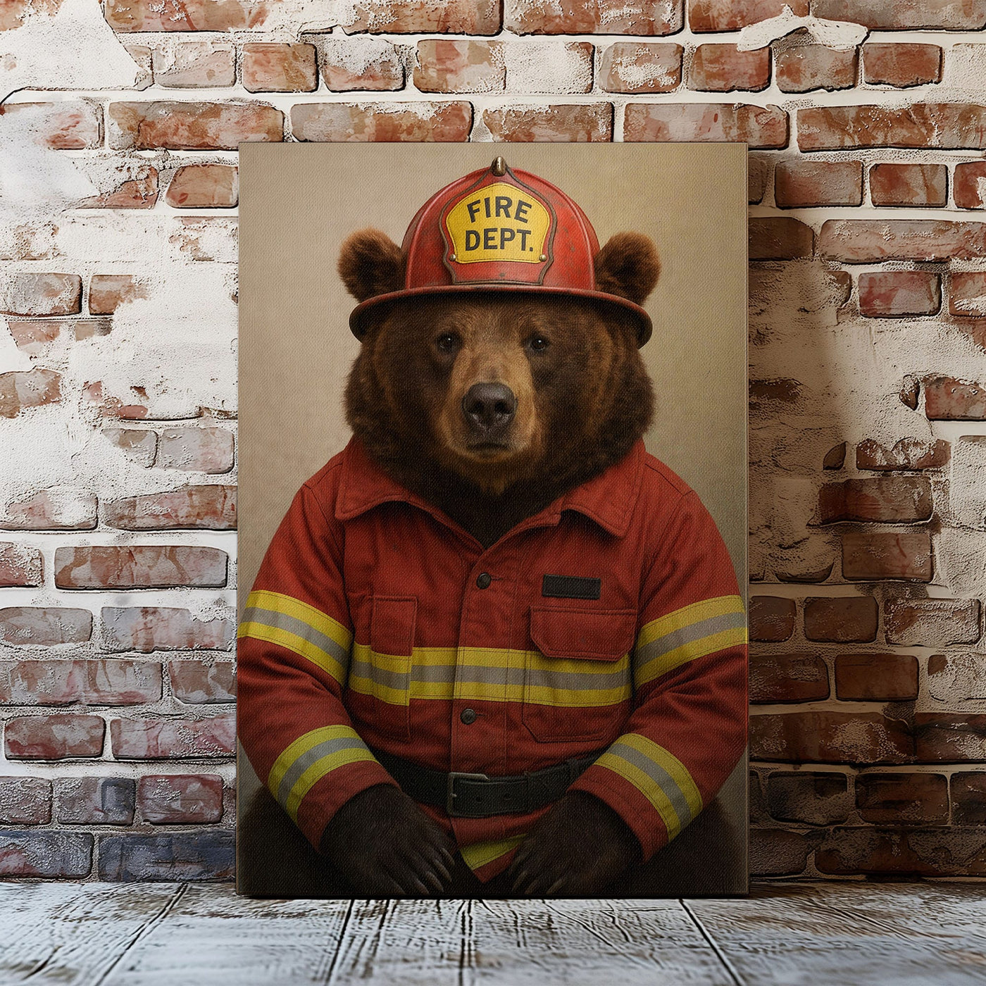 Blisscorners Firefighter Bear Canvas Heroic Animal Wall Art for Home & Office LM2611