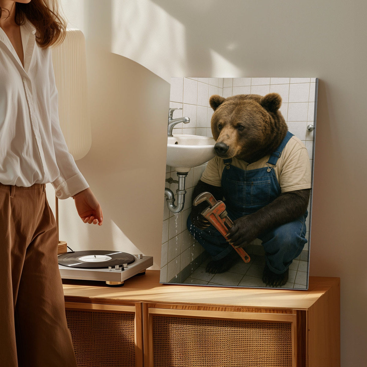 Blisscorners Plumber Bear Canvas Funny Handyman Bathroom Wall Art LM2611