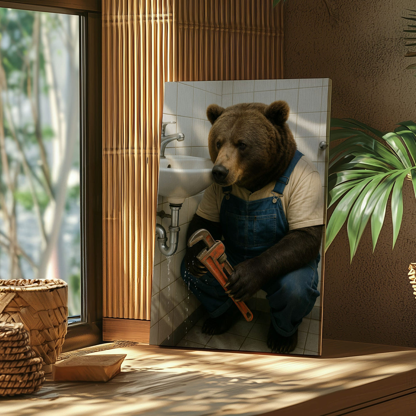 Blisscorners Plumber Bear Canvas Funny Handyman Bathroom Wall Art LM2611