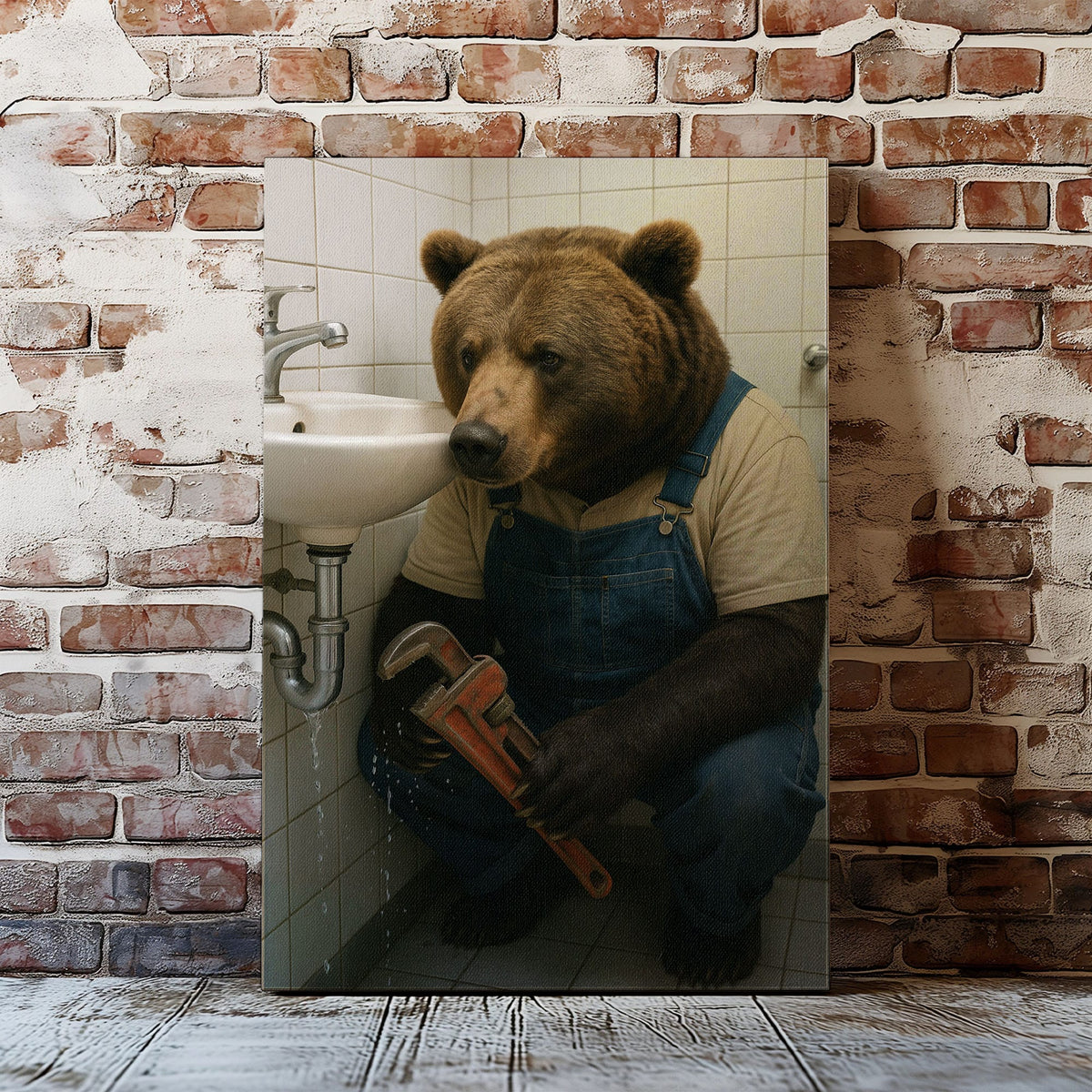 Blisscorners Plumber Bear Canvas Funny Handyman Bathroom Wall Art LM2611