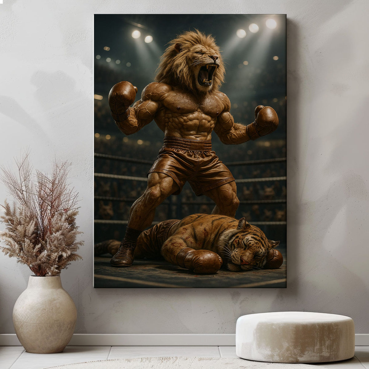 Blisscorners Boxing Lion Champion Canvas Fierce Animal Fighter Wall Art LM2611