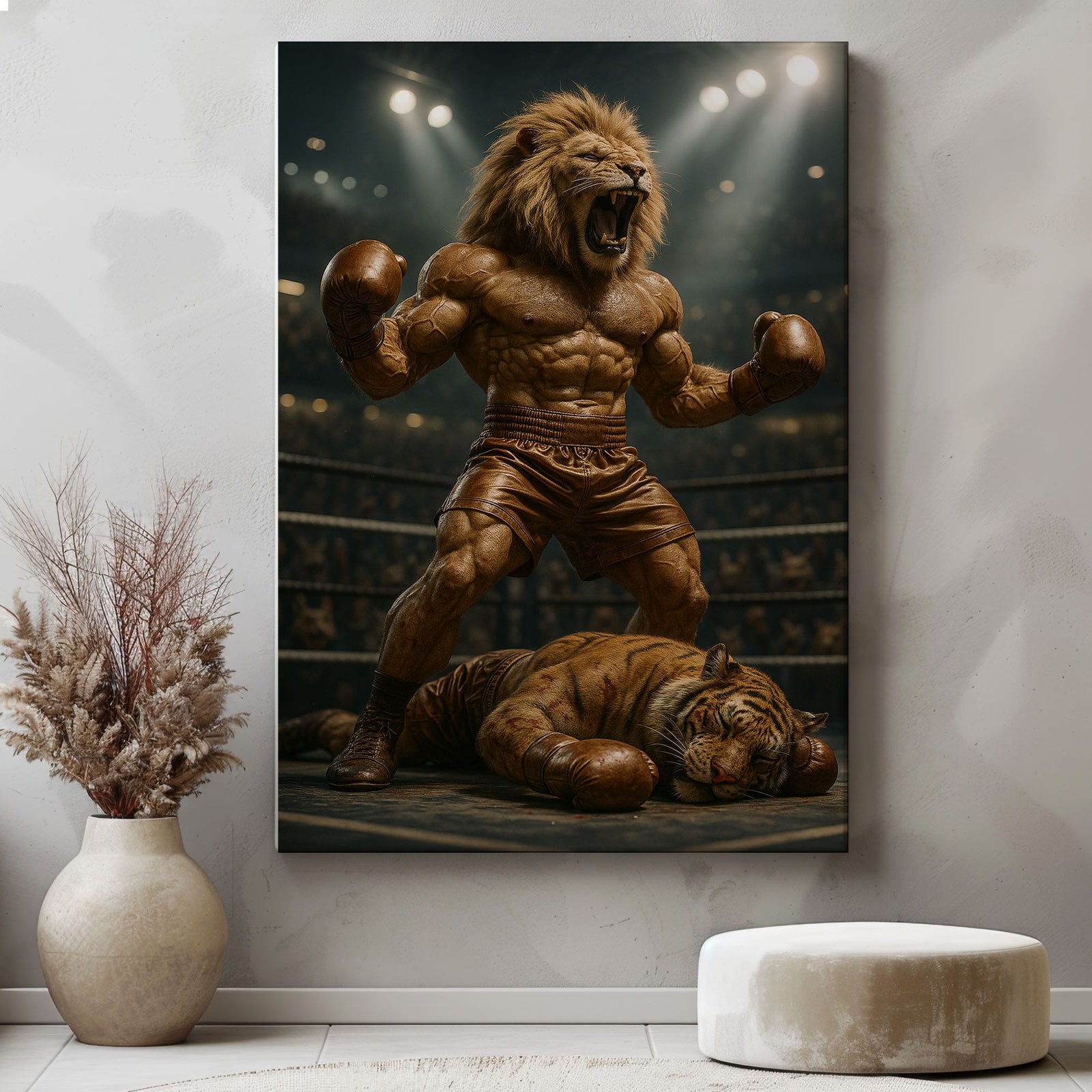 Blisscorners Boxing Lion Champion Canvas Fierce Animal Fighter Wall Art LM2611