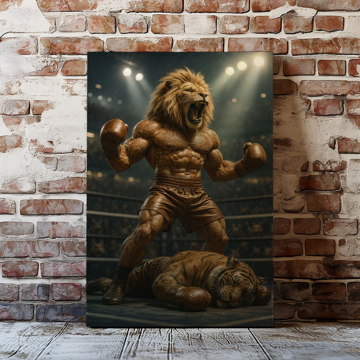 Blisscorners Boxing Lion Champion Canvas Fierce Animal Fighter Wall Art LM2611