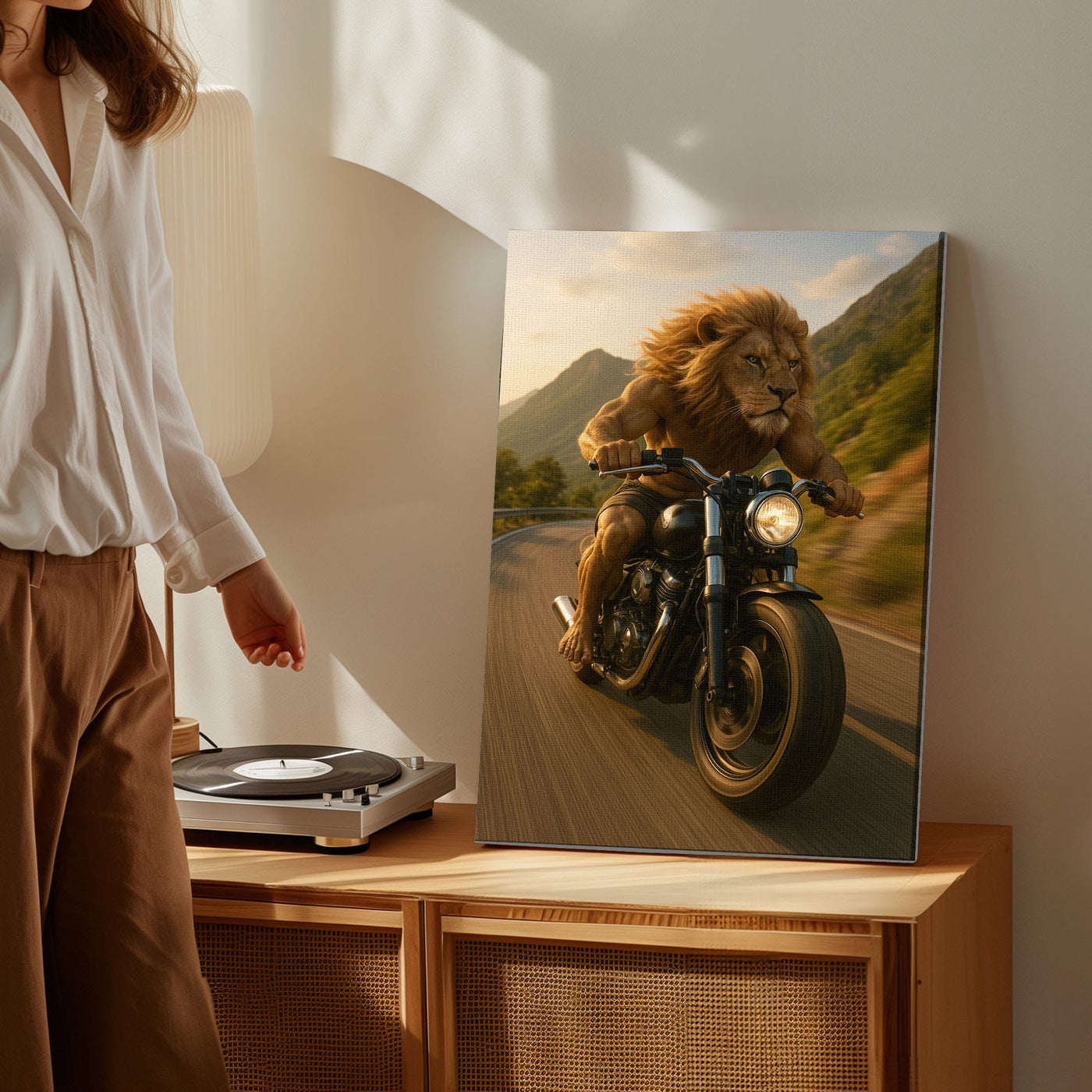 Blisscorners Biker Lion Canvas Badass Motorcycle Animal Wall Art LM2611