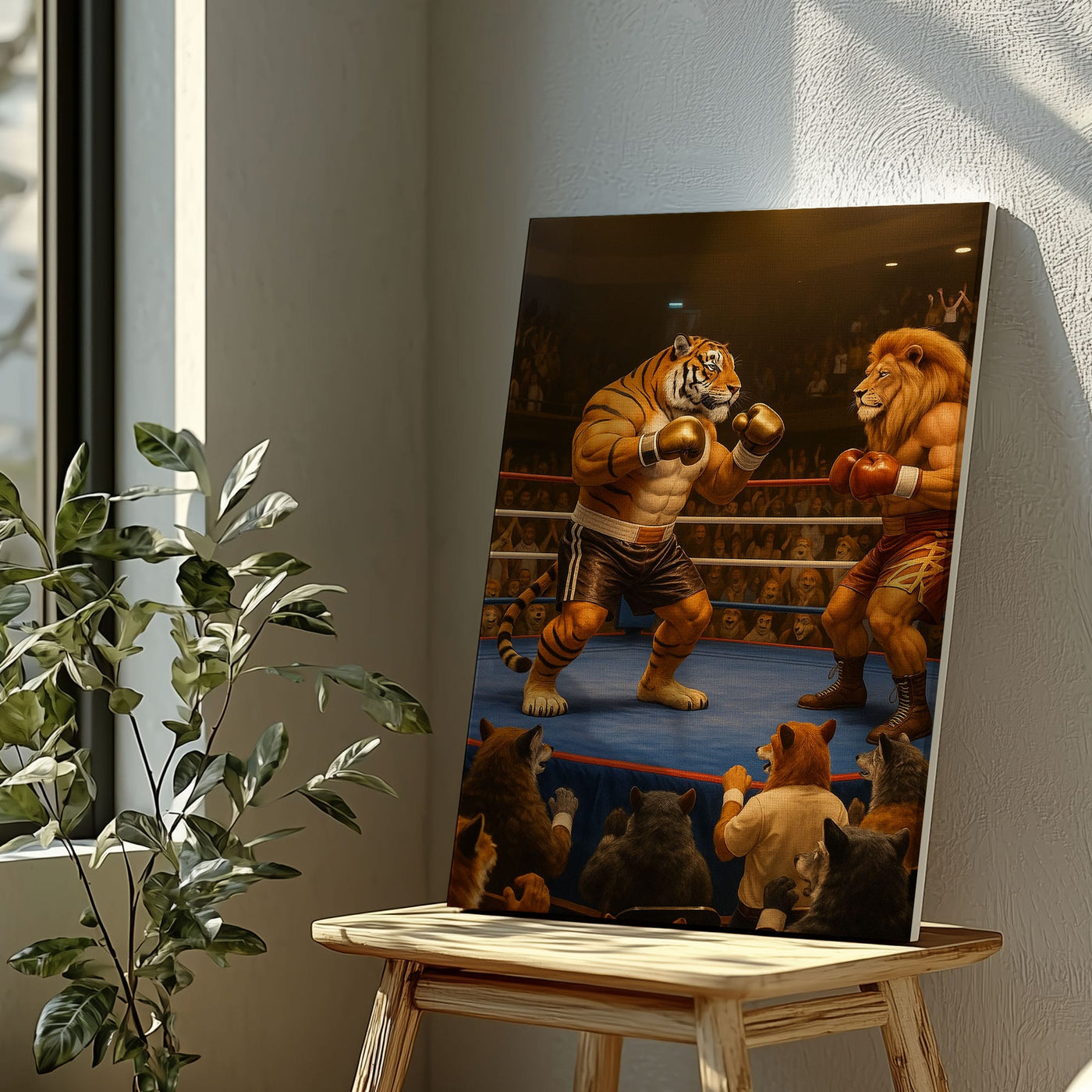 Blisscorners Tiger vs Lion Boxing Canvas Epic Animal Fight Wall Art LM2611