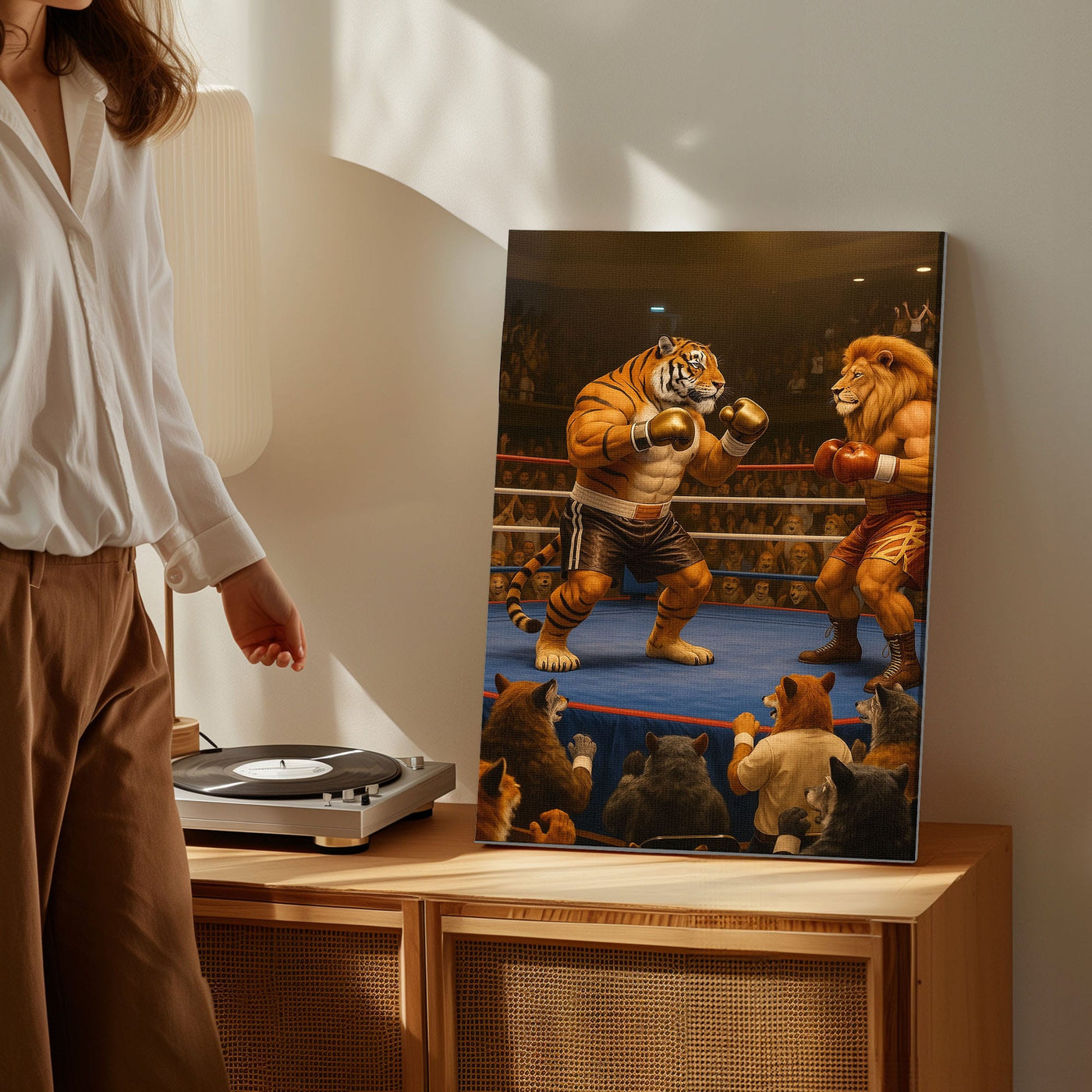 Blisscorners Tiger vs Lion Boxing Canvas Epic Animal Fight Wall Art LM2611