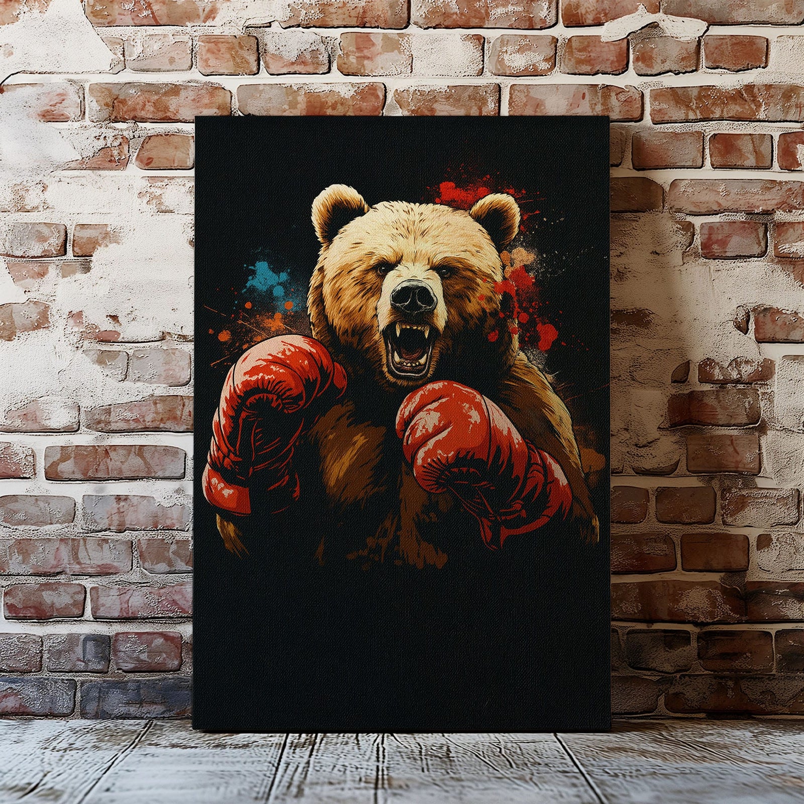Blisscorners Boxing Bear Canvas Fierce Animal Fighter Wall Art LM2611