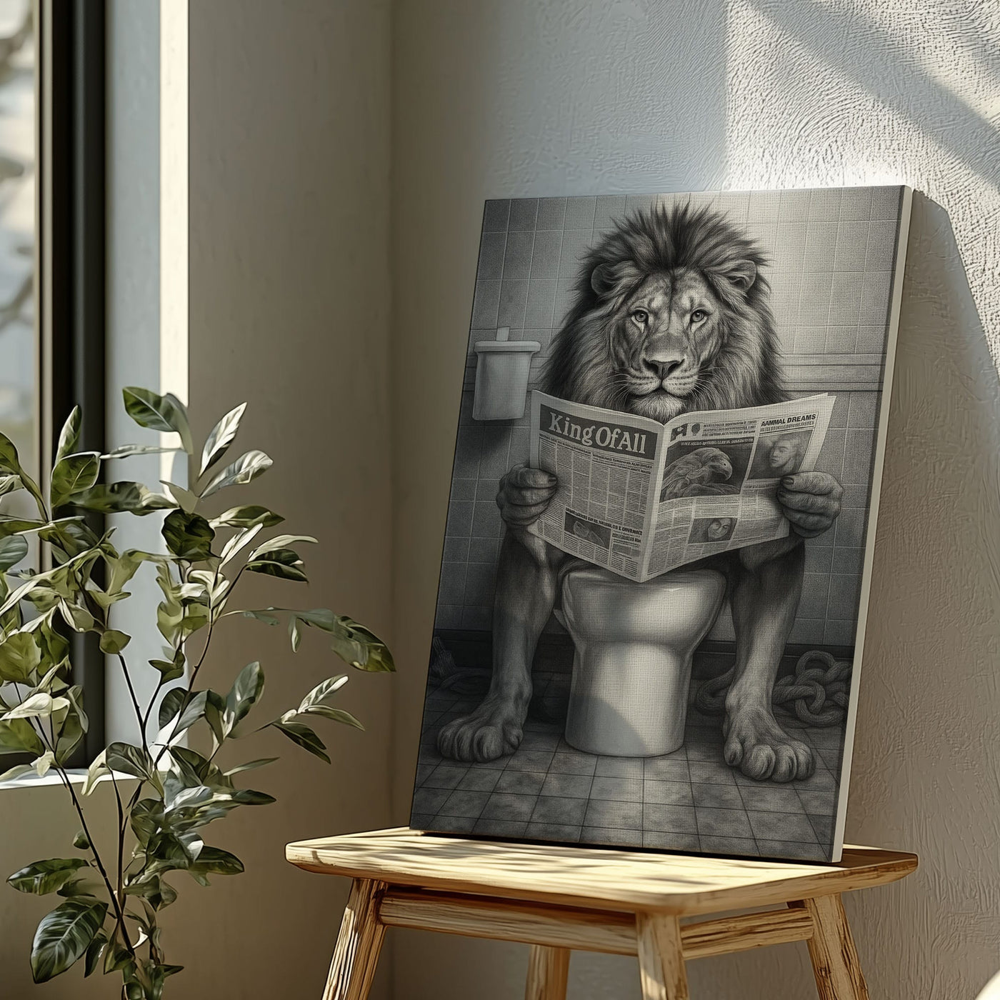 Blisscorners Funny Lion Toilet Canvas Bathroom Wall Art LM2611