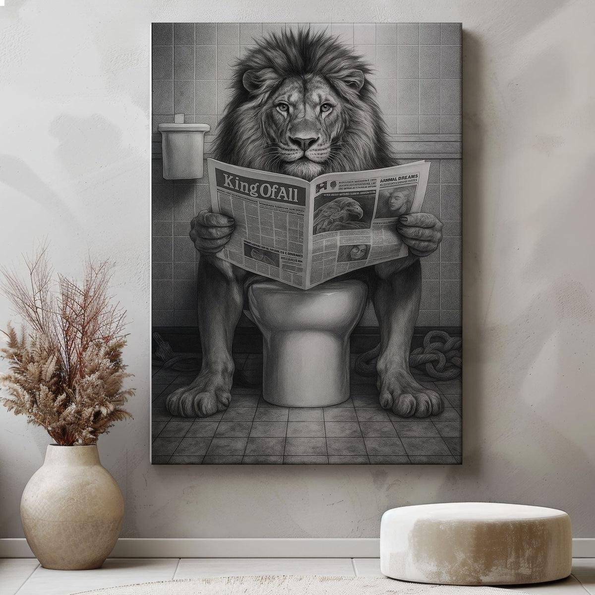 Blisscorners Funny Lion Toilet Canvas Bathroom Wall Art LM2611