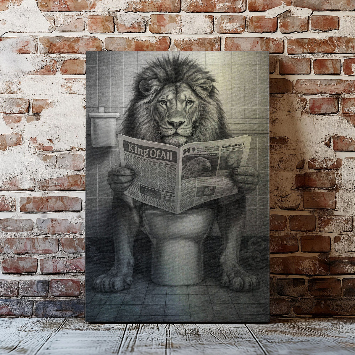 Blisscorners Funny Lion Toilet Canvas Bathroom Wall Art LM2611