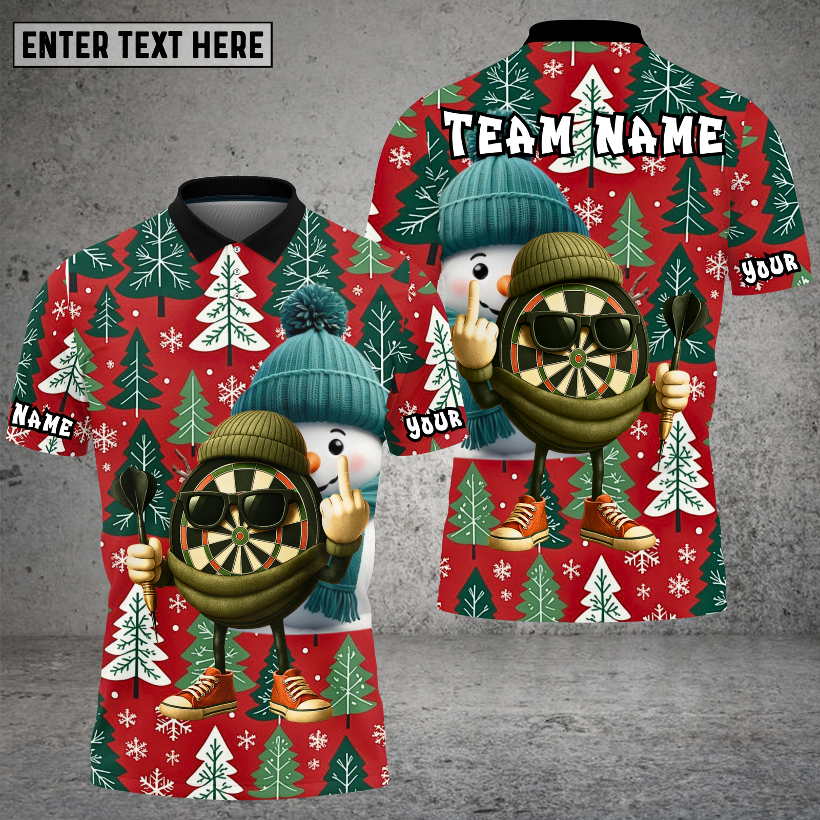 Blisscorners Christmas Tree Snowman Dartboard Festive Multioptions Personalized Name, Team Name Unisex 3D Shirt (4 Colors)